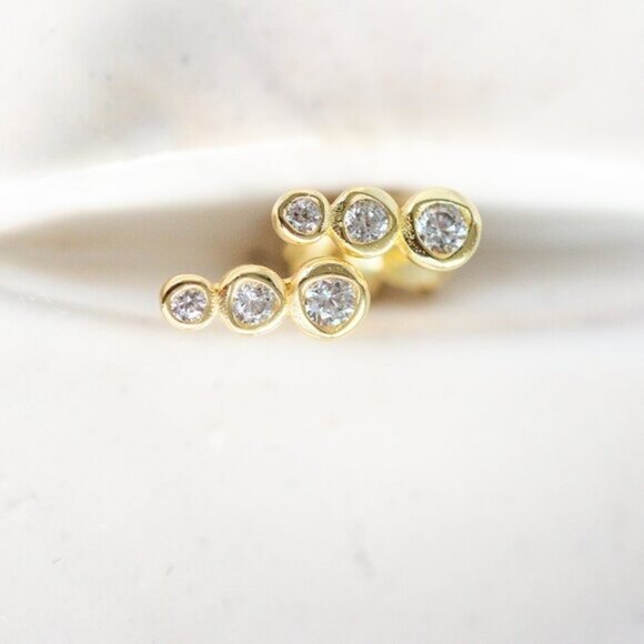 CUTE Climber Stud Earrings Cubic Zirconia Bezel 14K Gold Plated Hypoallergenic - Picture 6 of 13